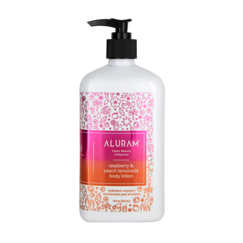 Aluram raspberry peach lemonade body lotion 18oz bottle front