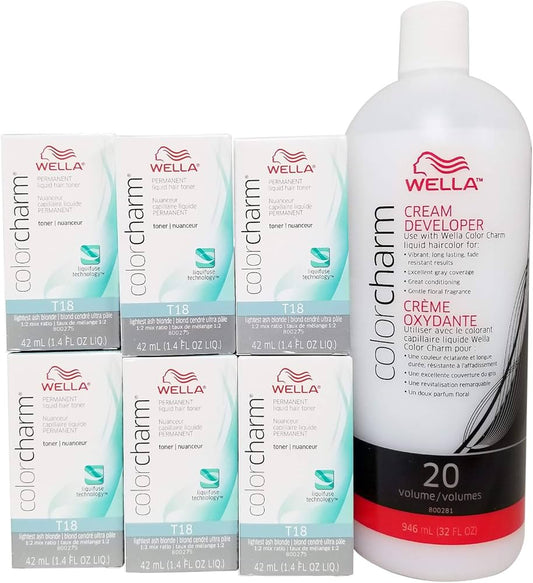 Wella T18 6 Pack with Color Charm 20 Volume Developer 32 oz